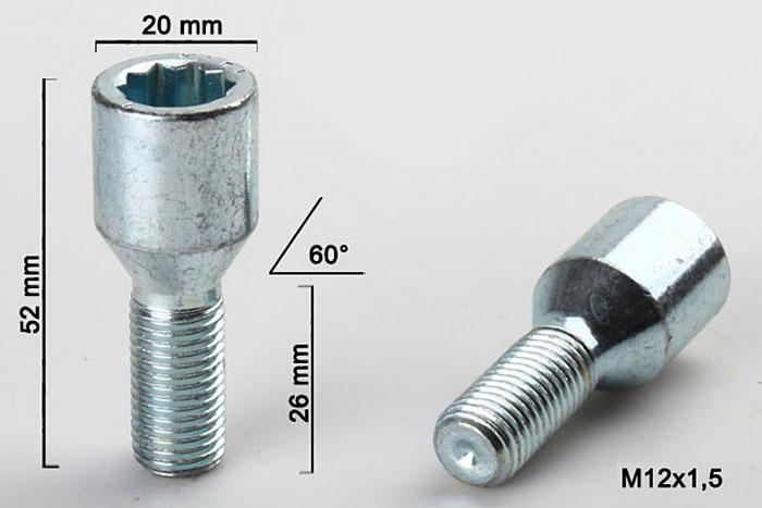 M12x1,5, Wielbout conisch inbus, Draadlengte 26mm, 20mm kopdiameter